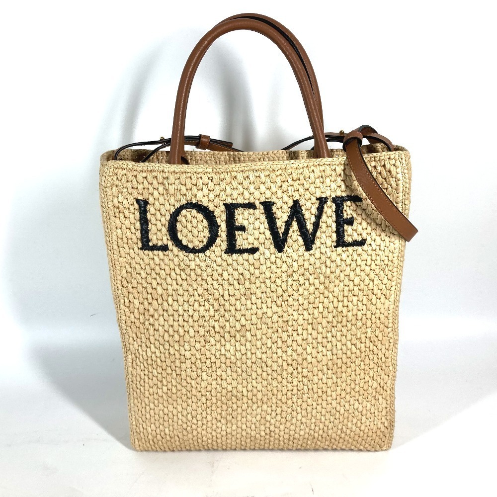 LOEWE Logo Standard Vertical Bag Shoulder Tote Raffia Beige Brown - Picture 13 of 15